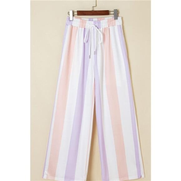 Stripe Multicolored Print Drawstring Loose Pants with Side Pockets - Picture 3 of 9
